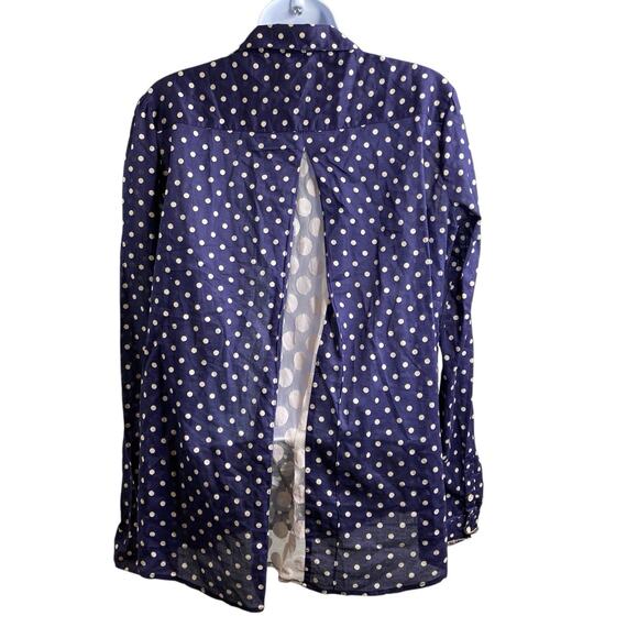 Trovata Birds‎ Of Paradis Navy Polka Dot Button-Up Shirt Size L Preppy Coastal - Picture 2 of 11